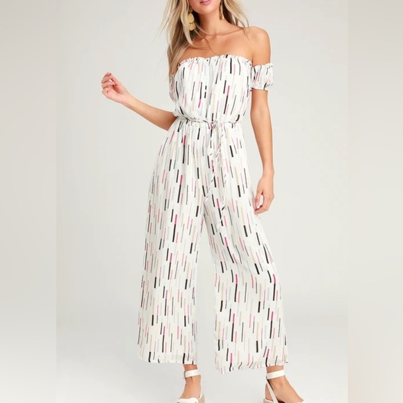 Lulus Pants - Lulu’s White Off‎ Shoulder Jumpsuit Sz S